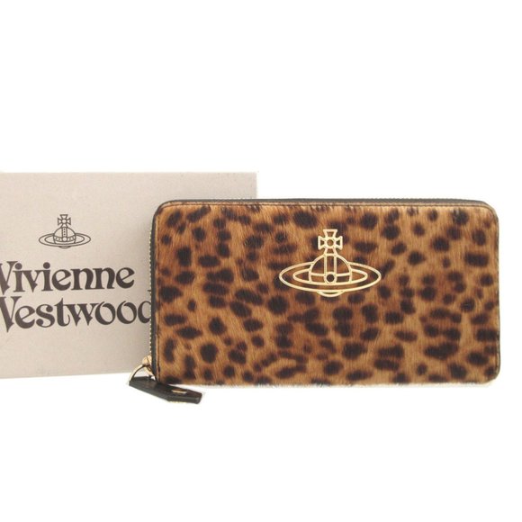 Like new Vivienne Westwood orb patterned brown pony leather round zipper long... - Picture 2 of 8